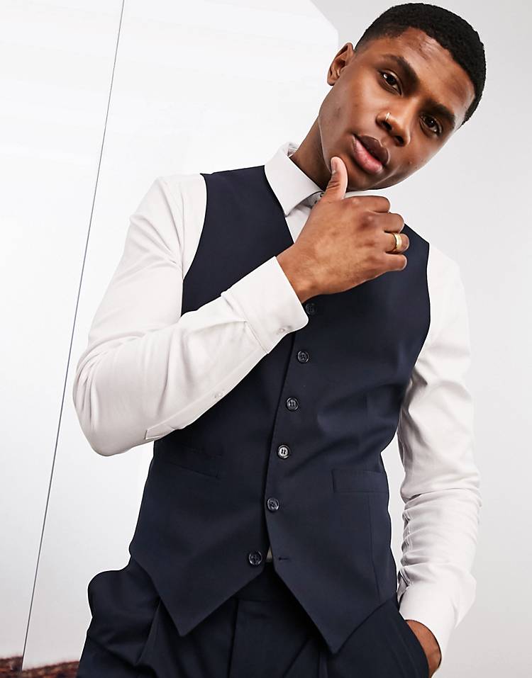 Noak 'Camden' skinny premium fabric vest in navy with stretch